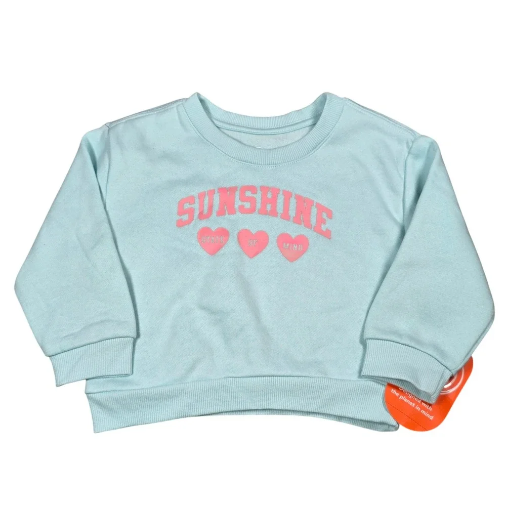 Wonder Nation Baby Girls Aqua Sunshine Fleece Sweatshirt and Pants Set 12M NEW‎